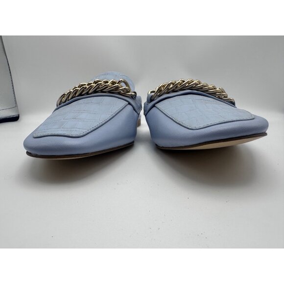 Gianni Bini Sz 10M Womens Shoes Blue Croc-Embossed Leather Slip-On Mules Casual - Picture 8 of 9